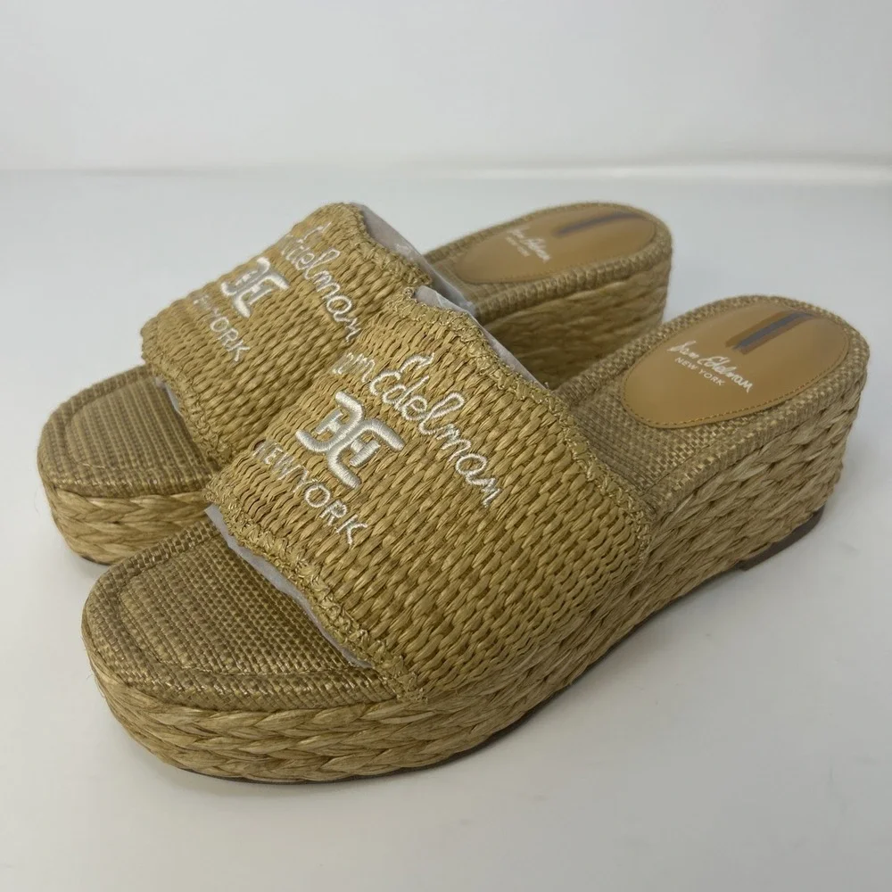 Sam Edelman Camila Slip On Espadrille Platform Wedge Slide Sandals Sand 7.5M NIB
